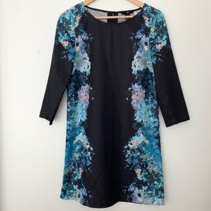 Navy Dress with Watercolour Floral Pattern